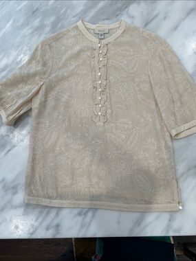 Faconnable Ecru Embroidered Pearl-Button Blouse
